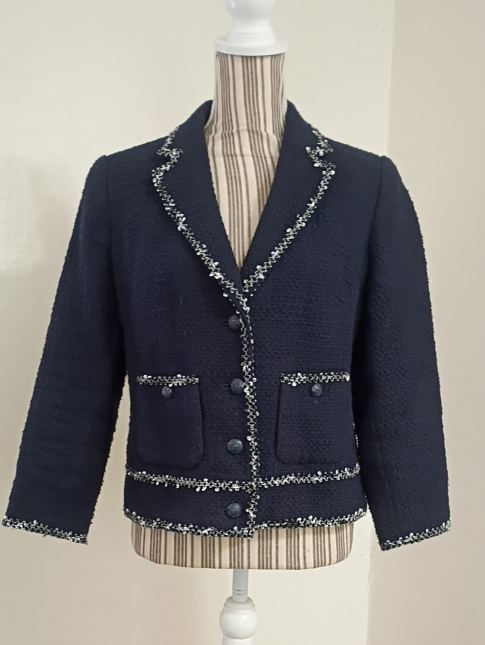 Talbots Navy & White Tweed Short Blazer Jacket Size 6 NWOT